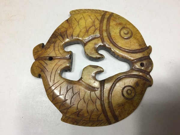 4y110双鱼玉璧玉佩玉器雕件长79mm