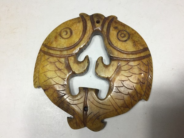 4y110双鱼玉璧玉佩玉器雕件长79mm