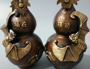 铜鎏金福在眼前葫芦一对此对藏品器形精致造型