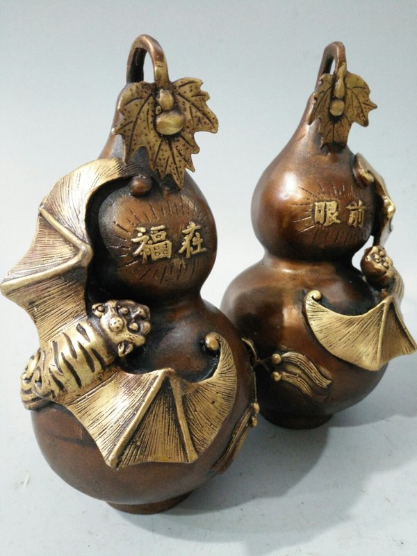 铜鎏金福在眼前葫芦一对此对藏品器形精致造型