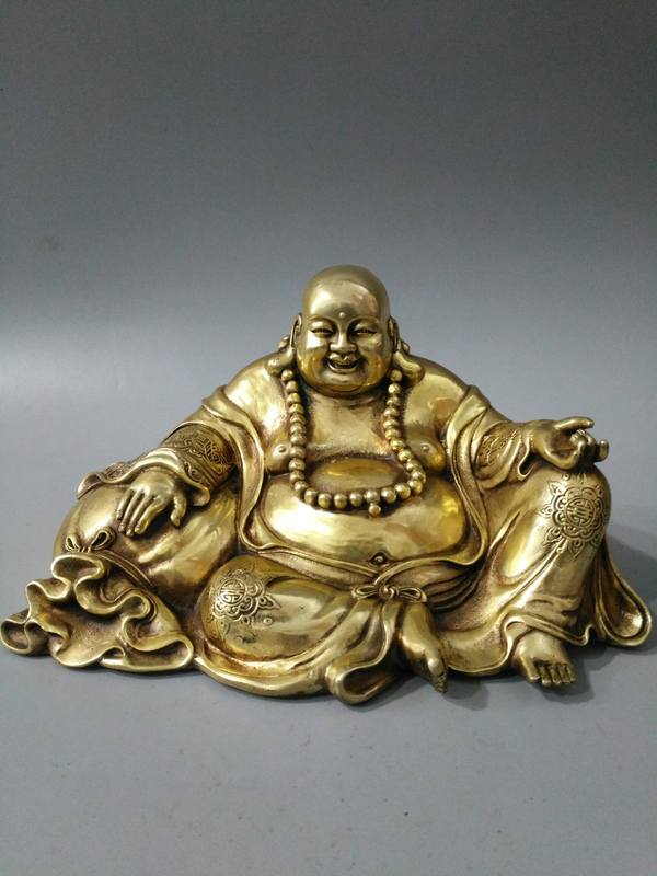 旧藏大明宣德年制黄铜鎏金【弥勒佛】一尊,此尊佛像造