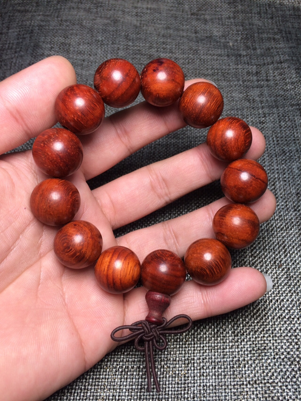 正品猫眼紫檀手串品高色靓如人如景整串珠子大气