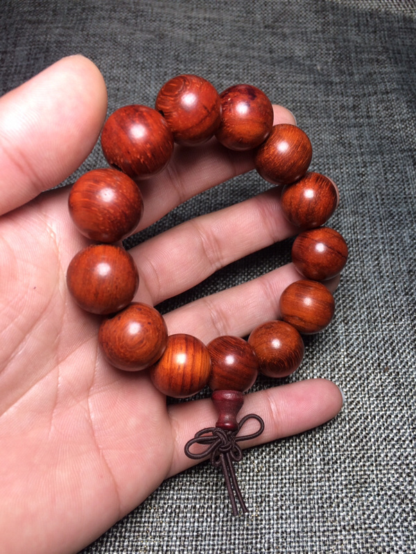 正品猫眼紫檀手串品高色靓如人如景整串珠子大气