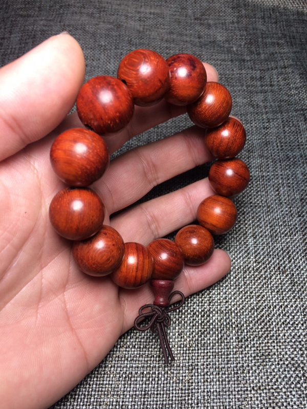 正品猫眼紫檀手串品高色靓如人如景整串珠子大气