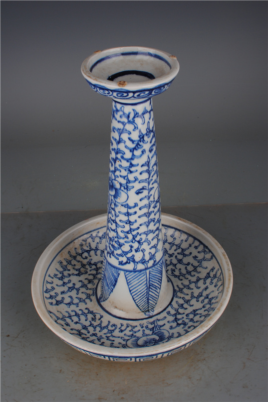 清道光青花缠枝莲灯台古董古玩古瓷器保真包老文玩艺术