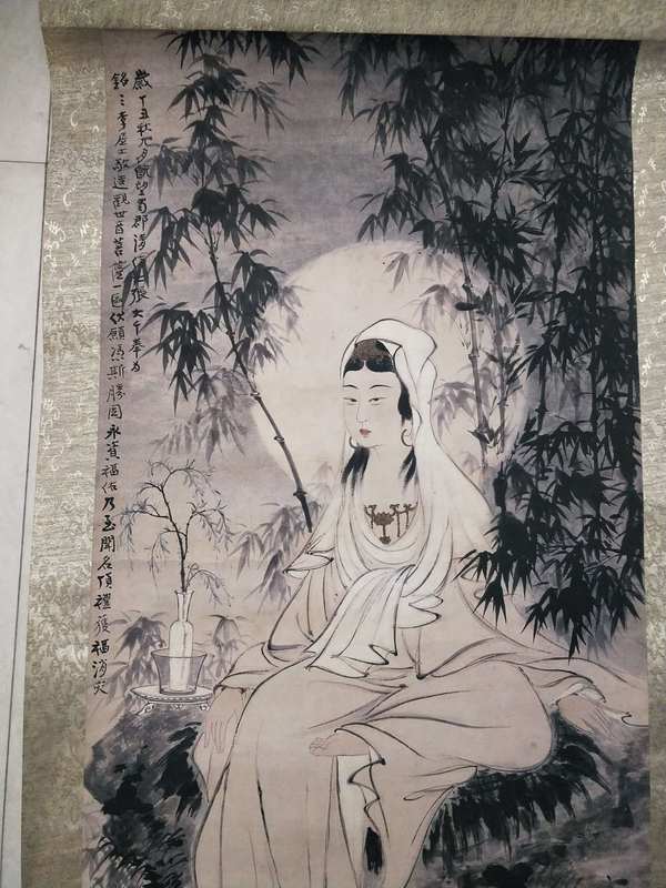 新品大放漏张大千款作品白衣观音宣纸卷轴字画一