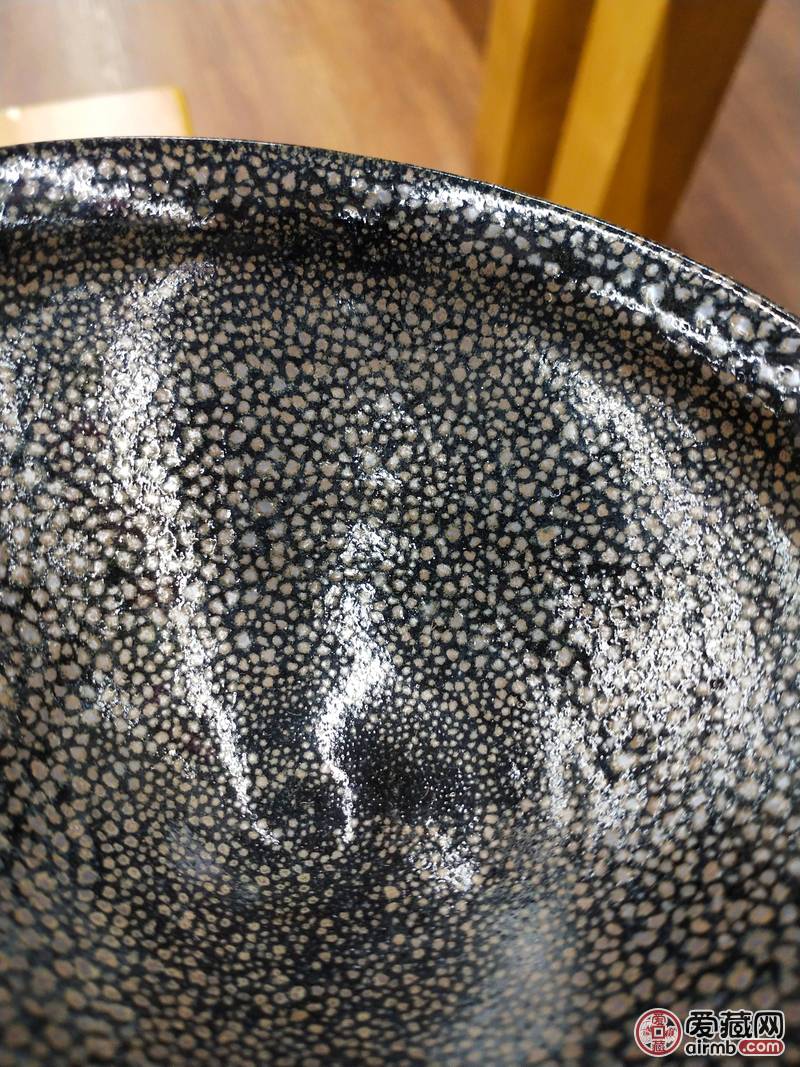 瓷器 山西黑釉釉滴斗笠碗,修坯