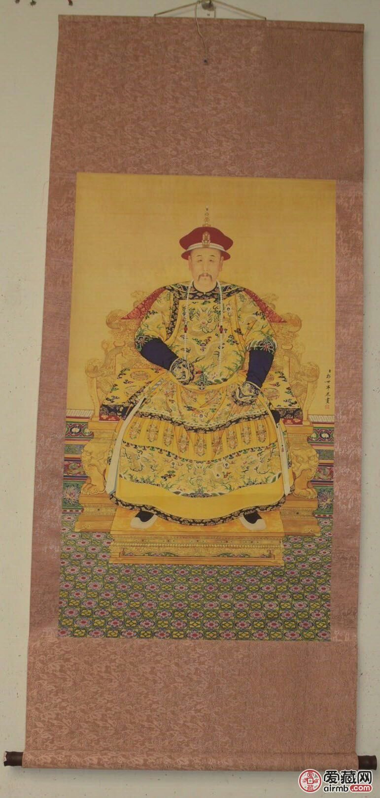 郎世宁《清帝像》老卷轴中堂挂画一副,喜欢-价格150