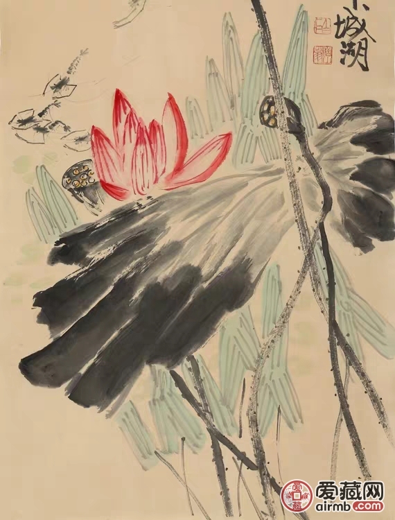 【手绘齐白石国画大师三尺荷花】