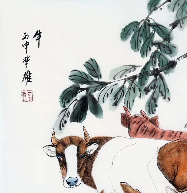 方楚雄字画手绘斗方国画动物牛赠鉴定证书商务礼品装