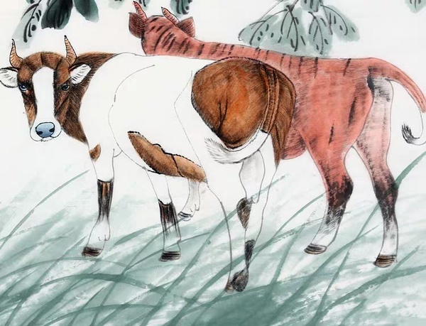 方楚雄字画手绘斗方国画动物牛赠鉴定证书商务礼品装