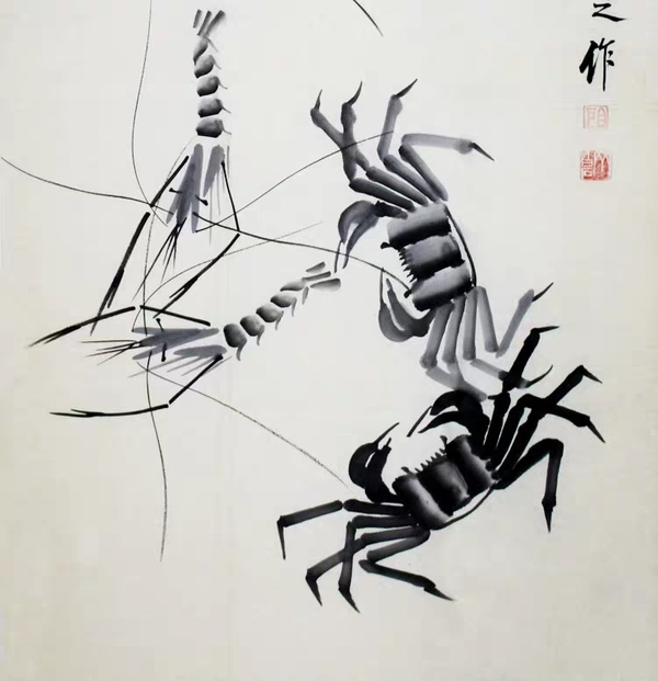 齐白石螃蟹虾水墨画手绘作品三尺条幅仿古真假_图片_价格_评级-书画