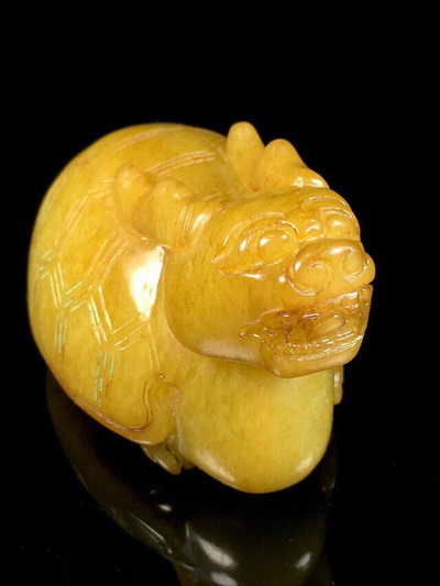 和田黄油玉#龙龟#山料和田品种黄玉重量215g尺寸