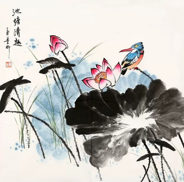 董卿池塘清趣手绘斗方国画荷花三尺竖真假_图片_价格_评级-书画篆刻
