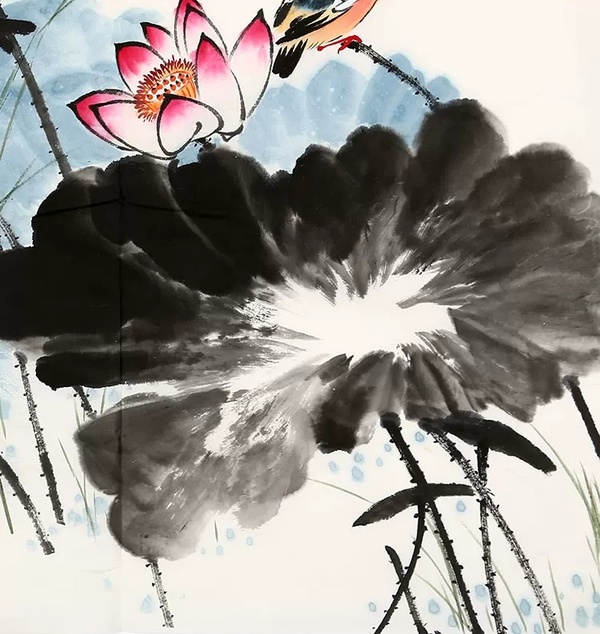 董卿池塘清趣手绘斗方国画荷花三尺竖幅赠画册