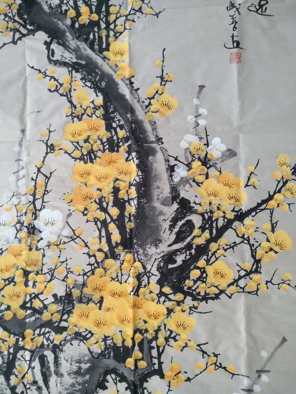 田成喜真迹编号古黄梅竖尺寸13768厘米