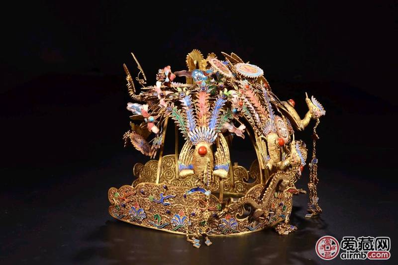 银鎏金烧蓝龙凤花卉凤冠 br