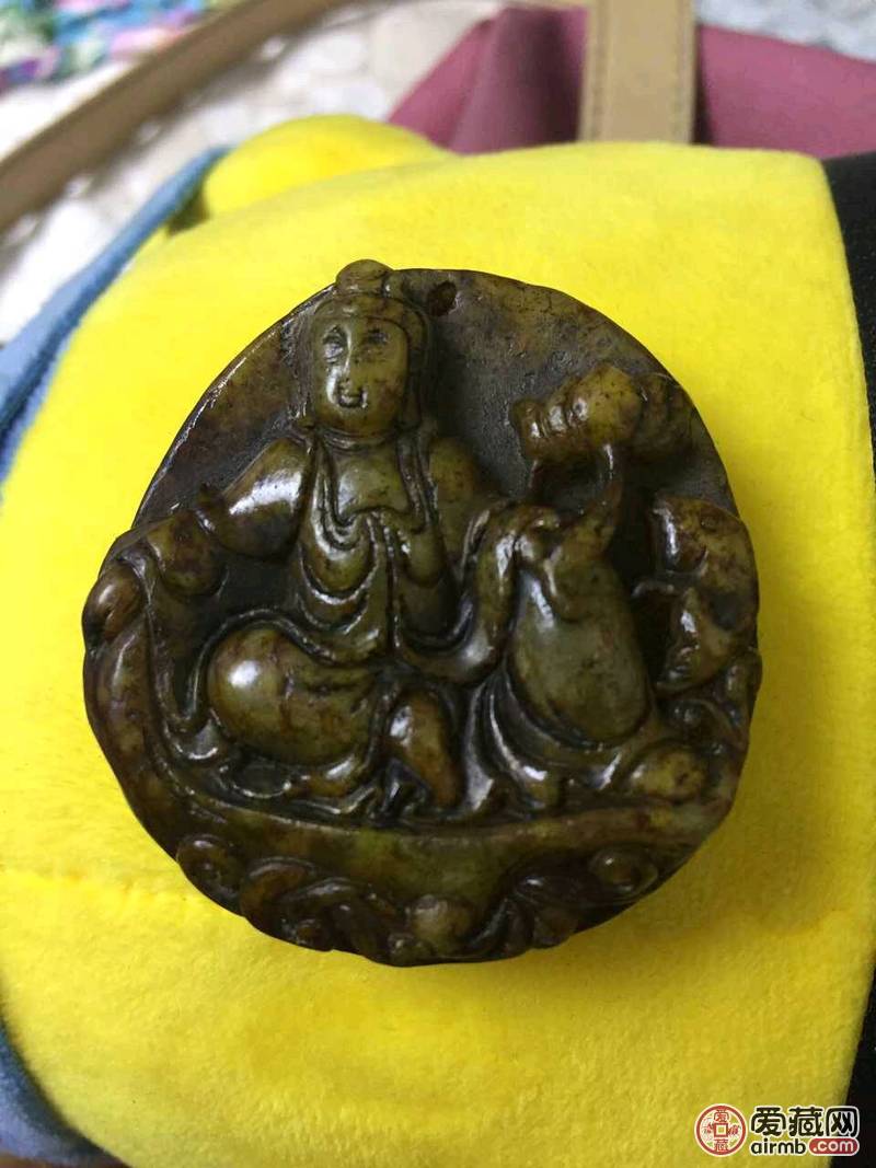 和田玉观音挂件!包浆醇厚,沁色