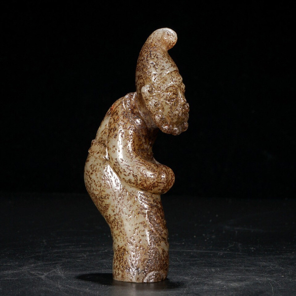 汉代:【老和田玉蚂蚁沁胡人摆件】规格:高9cm 长