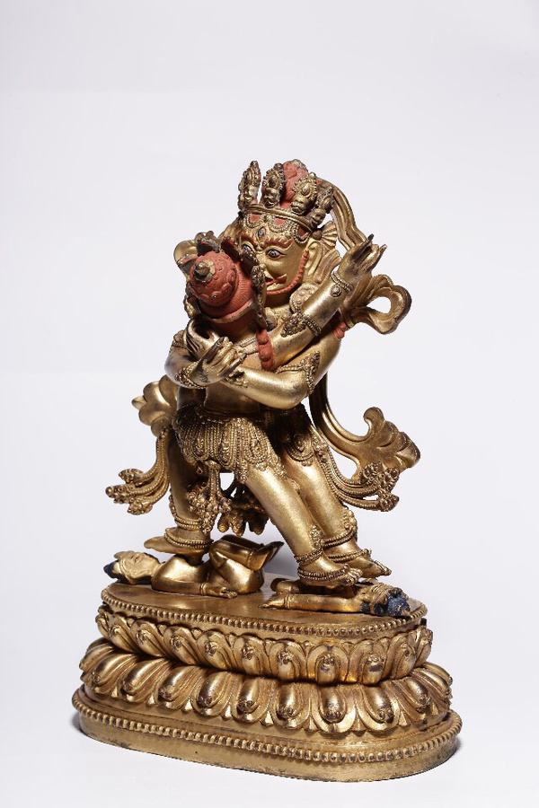 编号cd1607清代铜鎏金双身佛59斤高24