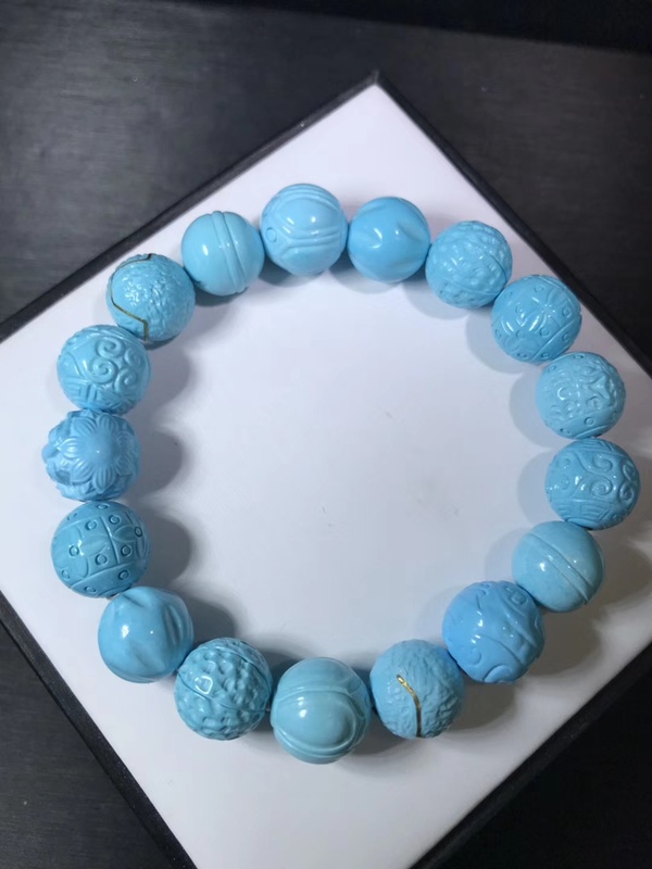 精品高瓷白蓝松石多宝手链珠子尺寸12mm克重3