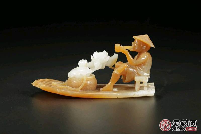 和田黄玉白玉巧雕渔翁得利摆件 