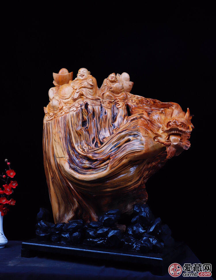 崖柏木雕立体雕刻工艺品荣华富