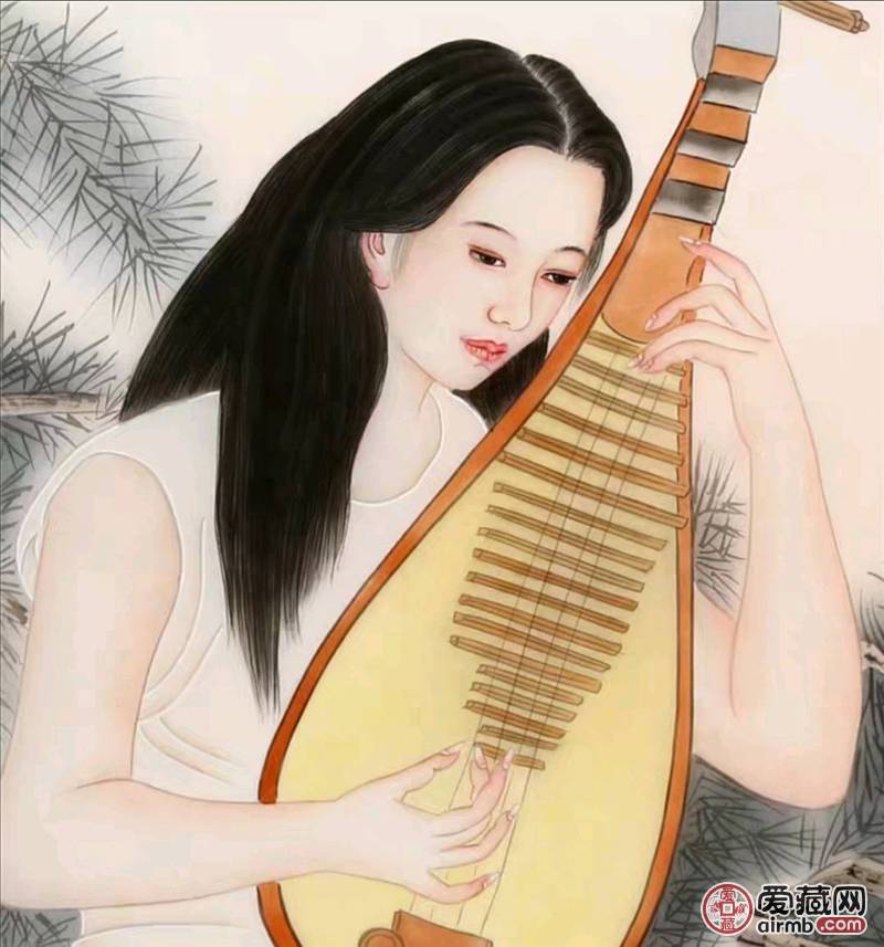 何家英工笔绢画手绘四尺竖幅美女