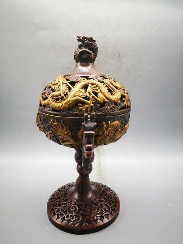 古玩铜器收藏鎏金龙纹熏香炉古香古色,真假_图片_价格_评级-文玩杂项