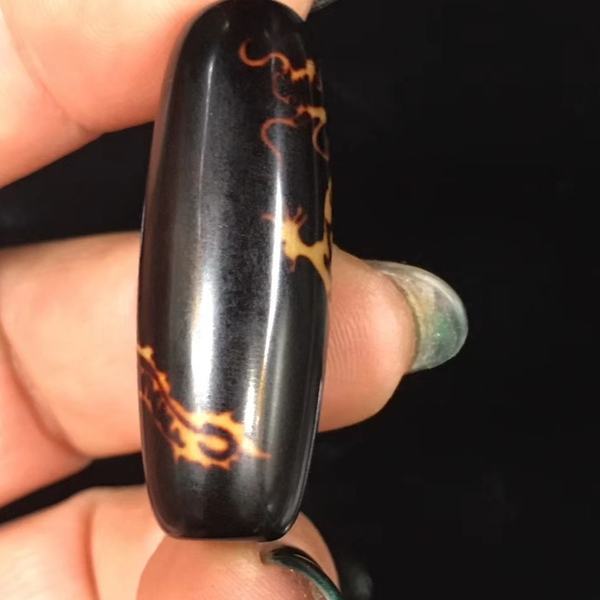 早期旧收藏清代藏传开光龙纹老天珠一对吊坠挂坠项链古