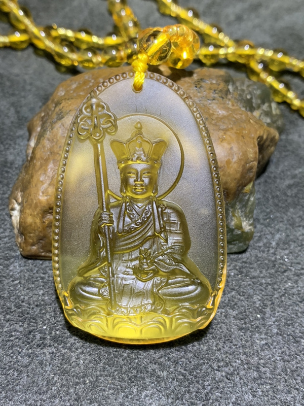 放福利精美古法金珀色琉璃地藏王菩萨吊坠一个点击