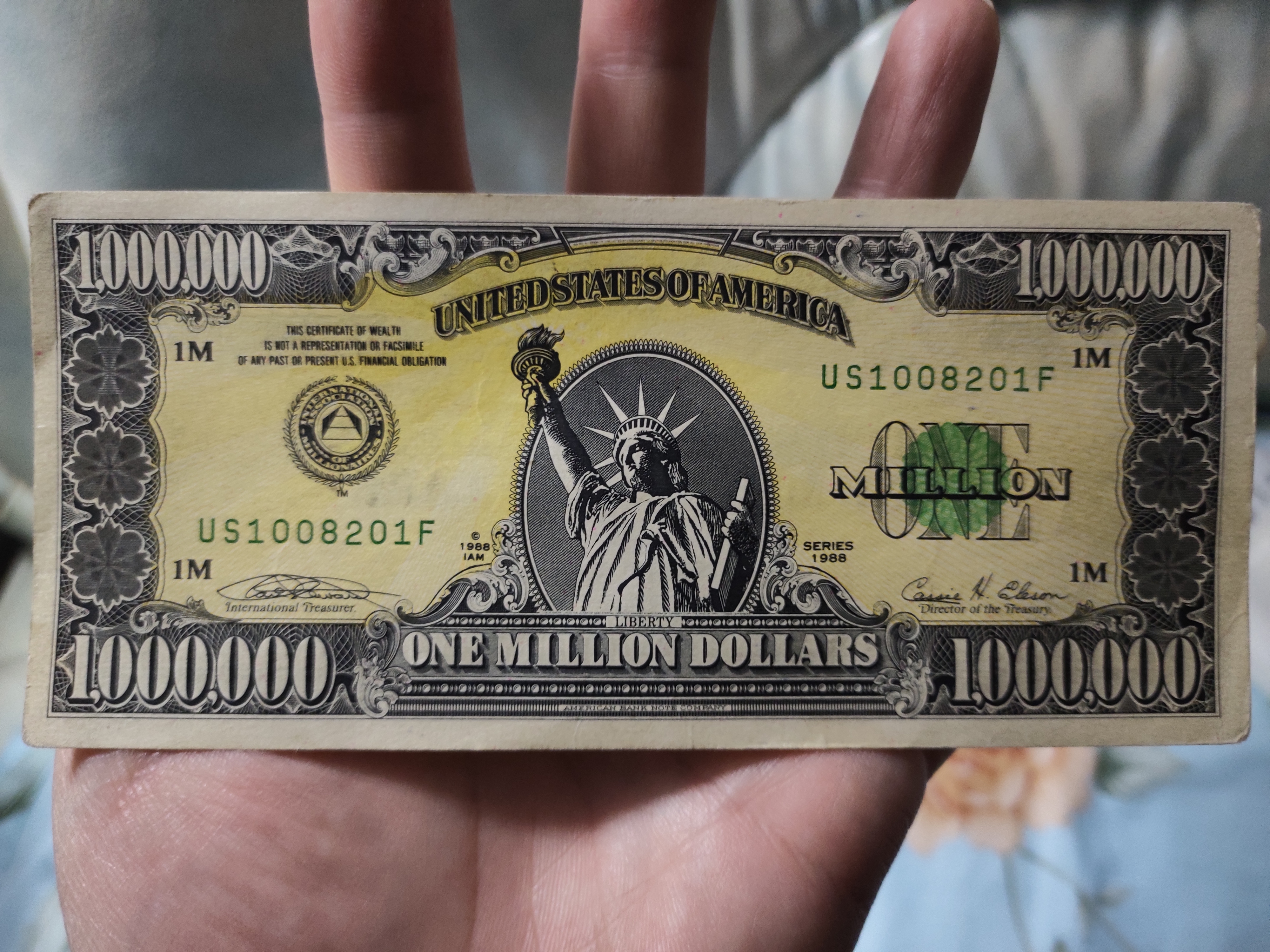 100万美元纸币自由女神图片