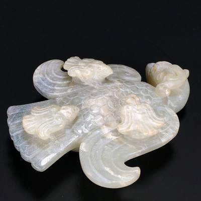 和田玉青白玉圆雕镂雕 玉凤鸟摆件纸镇把件收藏玉器