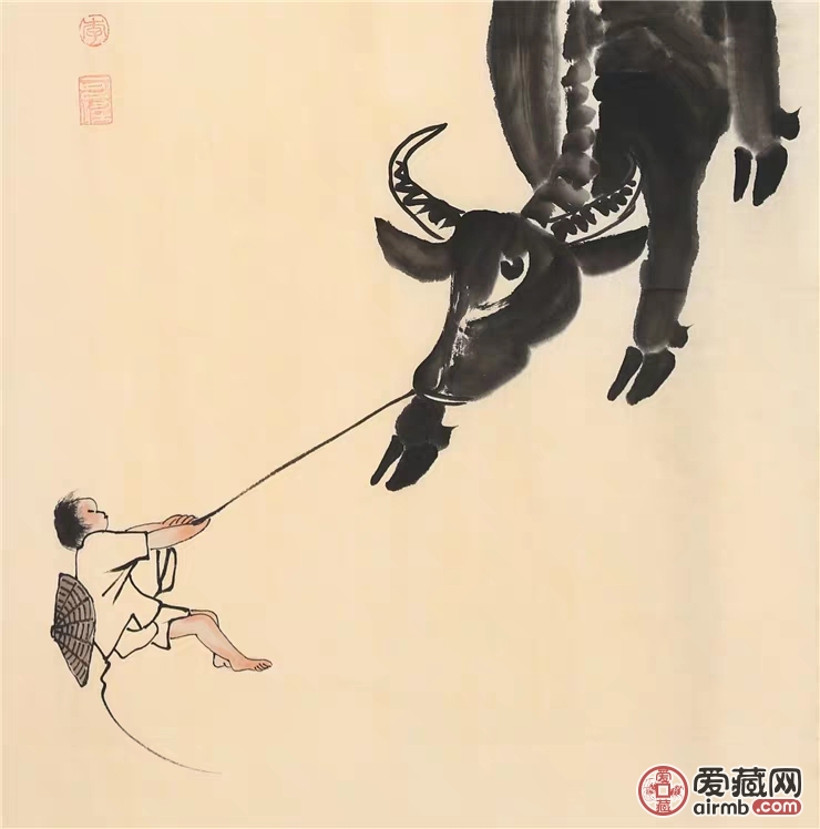 李可染字画手绘三尺竖幅写意犟牛