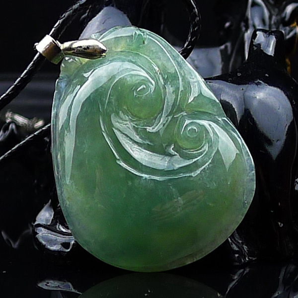 缅甸天然货翡翠冰润满绿如意挂件尺寸41.23