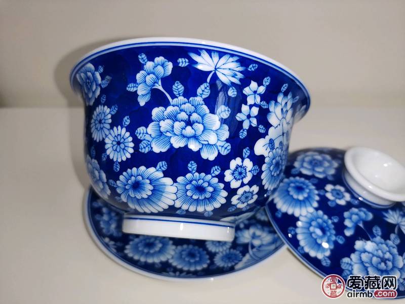 景德镇老瓷器 青花手绘万花三才