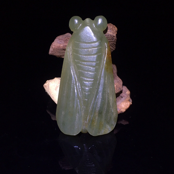 收藏和田玉明清玉蝉古玉手工雕刻玉质细腻