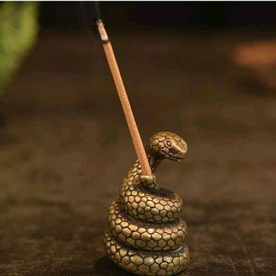 纯黄铜生肖盘蛇香插小摆