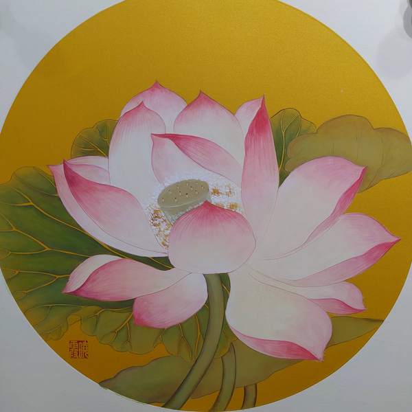 圆卡荷花高雅洁净,清丽脱俗工笔画家孙晓霞