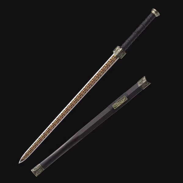 天罡锰钢汉剑蝌蚪纹尺寸全长108柄长