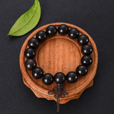 天然黑檀木佛珠手串正圆光滑色泽光润
