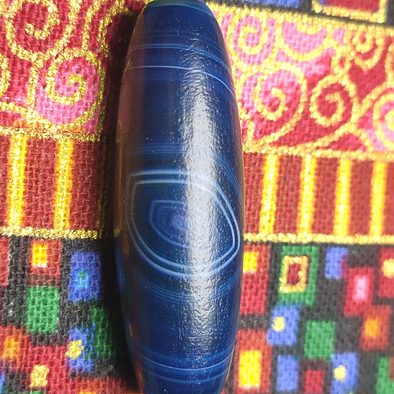 天然蓝玉髓缠丝天眼天珠描述整珠咬线清晰颜色漂