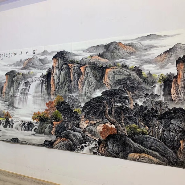 曾松涛富水长流纯手绘大丈二山水国画尺寸