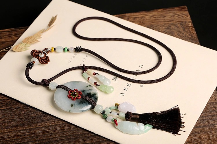 天然翡翠玉石平安扣毛衣链长款项链复古原创设计气质简