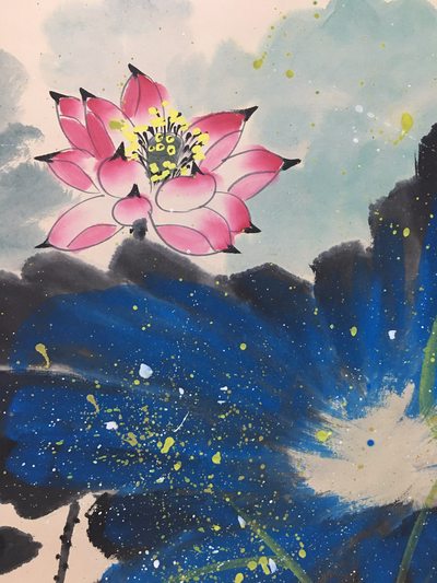 b334张大千荷花翠鸟四尺手绘作品尺寸2