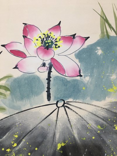 b334张大千荷花翠鸟四尺手绘作品尺寸2