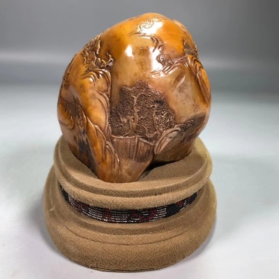 珍藏民国篆刻家叶舟叶为铭代表作寿山石田黄薄意人物故