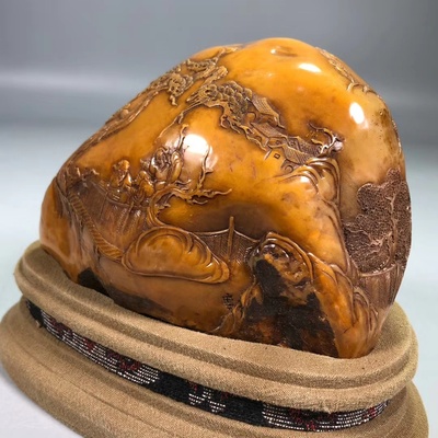 珍藏民国篆刻家叶舟叶为铭代表作寿山石田黄薄意人物故