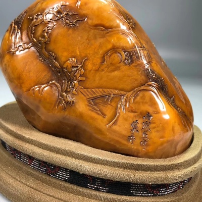 珍藏民国篆刻家叶舟叶为铭代表作寿山石田黄薄意人物故