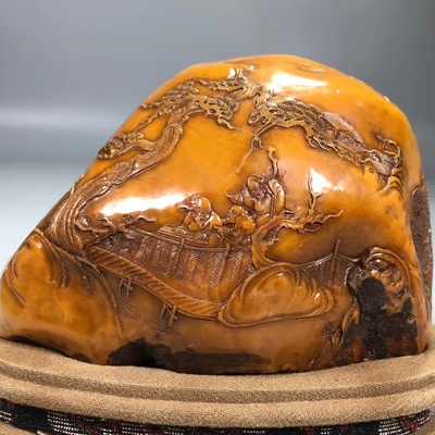 珍藏民国篆刻家叶舟叶为铭代表作寿山石田黄薄意人物故